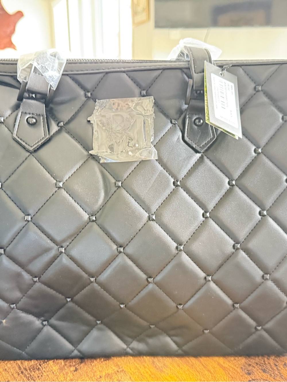 Badgley Mischka BMH-103 Black Quilted Studded Large Tote Crossbody NWT MSRP $199